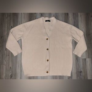 Lillusory Women’s Ribbed Knit Button Front Cardigan Sweater Cream Ivory Small